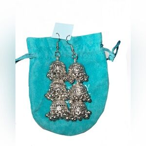 3 Layers Gold Sliver Metal Birdcage Bell Tassel Long Dangle Bell Earrings